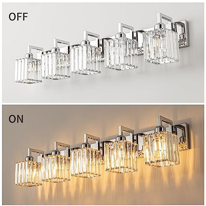 Modern Bathroom Vanity Light 5-Lights Chrome Crystal Wall Lamp Bathroom Modern Crystal Vanity Lighting - color: Chrome Crooked, size: 5-light