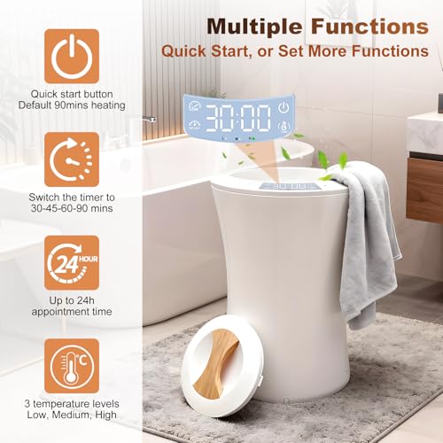 Large Towel Warmer Bucket, Heated Towel Bucket with 3 Heat Modes & 24H Timer, Auto Shut Off, Fits Oversized Towels, Bathrobes, Blankets for Bathroom Spa