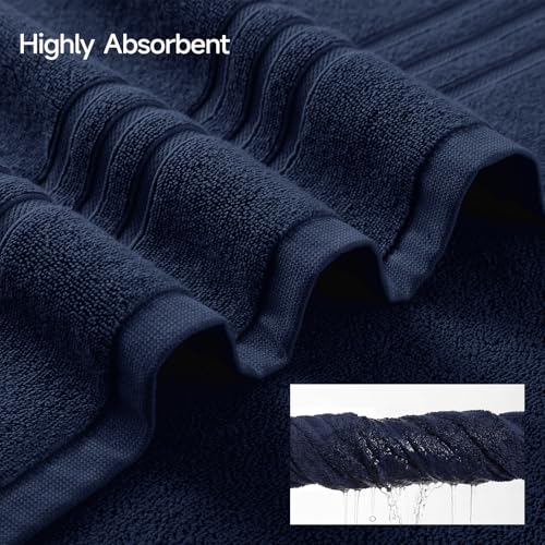 REDKISS Navy Towels Set 6 Piece Cotton Towel Sets with 2 Bath Towels, 2 Hand, 2 Washcloths, 650GSM Hotel Quality, Soft, Highly Absorbent Towels for Bathroom Gym, Ideal Everyday Use - color: Navy Blue