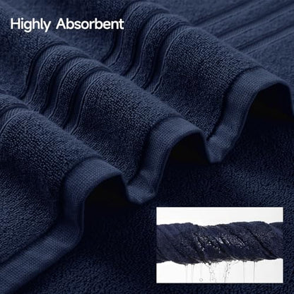 REDKISS Navy Towels Set 6 Piece Cotton Towel Sets with 2 Bath Towels, 2 Hand, 2 Washcloths, 650GSM Hotel Quality, Soft, Highly Absorbent Towels for Bathroom Gym, Ideal Everyday Use - color: Navy Blue