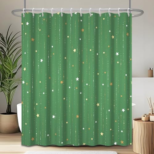 Starry Night Shower Curtain, Waterproof Shower Curtains for Bathroom, Cloth Star Shower Curtain Set with Hooks, Green Celestial Space Shower Curtains, 72x78 Inches - color: Starry Night - Green, size: 72"W x 78"L (Pack of 1)