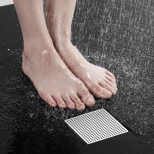 Shower Drain Cover, 5" Square Shower Drain Hair Catcher Stainless Steel Bathroom Strainer with Holes Anti-Clogging Floor Cover Hair Filter for Kitchen Bathroom