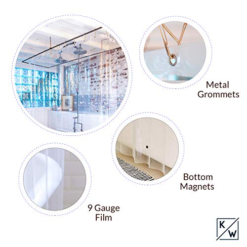 Kent & West - PEVA Shower Curtain Liner | PVC Free | Clear & Durable | Metal Grommets | 9 Gauge | Bottom Magnets | 84" W x 72" H (Extra Wide) - size: 84"W x 72"L (Pack of 1)