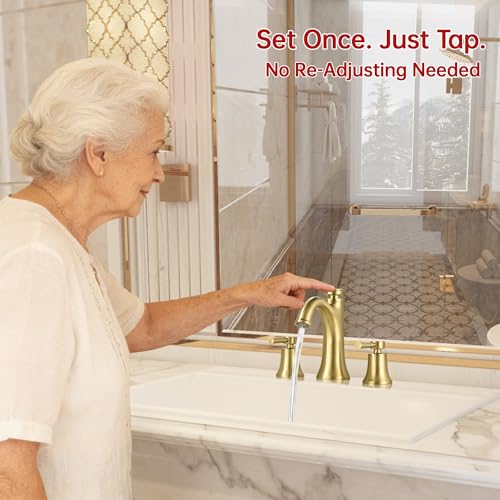SUMERAIN 8 Inch 3 Hole Widespread Bathroom Faucet, Brushed Gold | Temperature Memory Function, Avoid Repeated Temperature Adjustments, Dual Spray Modes, Solid Brass - color: Brushed Gold