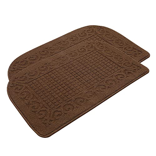 COSYHOMER 27x18 Half Round Kitchen Rug,Non Slip Washable Mat,Brown 2PCS | Polypropylene tufted textile,small half circle rug,kitchen sink mat,Kitchen floor mat - color: Brown 2pcs, size: 1'6" x 2'3" (Semicircular)