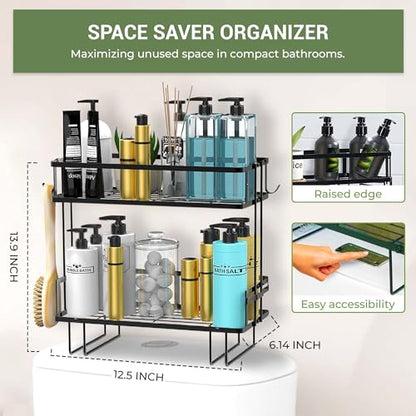 DINEST 2 Tier Over the Toilet Storage Shelf Rack Organizer, Sturdy Bathroom Organizer Shelves, Space Saver Multifunctional Wall Mounted Design, No Drilling Anti-Rust Bathroom - Black - color: Black