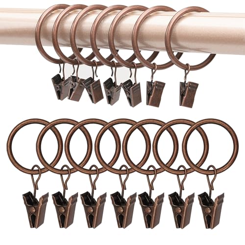 Curtain Rings with Hooks 14 Pack - Rustproof Metal Drapery Clips for Window, Shower, Door, 1.5" Inner Diameter, Smooth Gliding, Fits 5/8" to 3/4" Rods, Red Copper - color: Red Copper