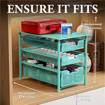 Simple Houseware Stackable 3 Tier Sliding Basket Organizer Drawer, Turquoise (Pack of 2) - color: Turquoise, size: 3-Tier (Pack of 2)