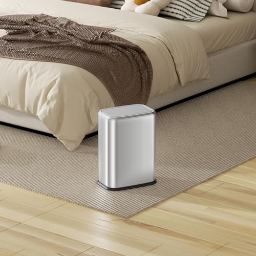 Bathroom Trash Can with Lid 8L/2.1 Gallon Silver Trash Can Small Garbage Can with Swing Top Lid Slim Stainless Steel Garbage Can with 100 Counts Trash Bags for Bathroom Bedroom Kitchen Office Toilet - color: Silver, size: Swing-Lid Trash Can