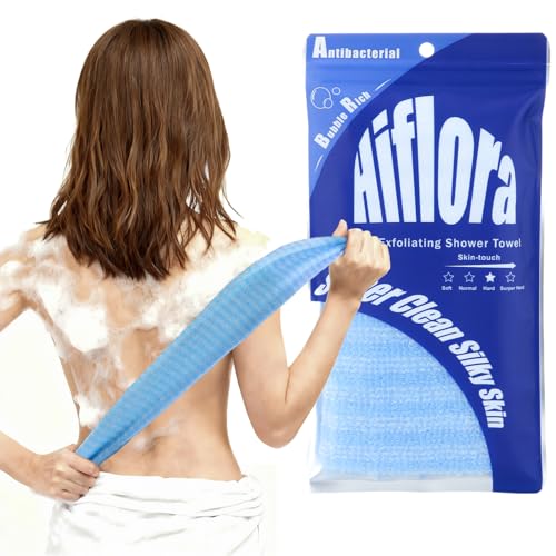 3D Wave Weave Japanese Exfoliating Washcloth, Deep Exfoliating Back Scrubber for Shower, Firm Body Scrub Towel, Korean Style, Ocean (Hard) - color: Navy Blue