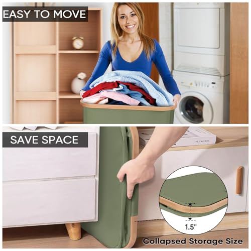 BALEINE Laundry Hamper with Lid, Tall Laundry Baskets with Bamboo Pull Handles, Large Laundry Bin with Internal Support (36 Gal/140L, Green) - color: Green, size: 140 liters