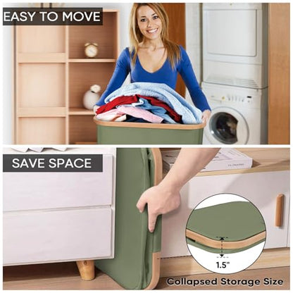 BALEINE Laundry Hamper with Lid, Tall Laundry Baskets with Bamboo Pull Handles, Large Laundry Bin with Internal Support (36 Gal/140L, Green) - color: Green, size: 140 liters