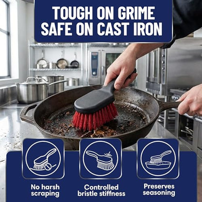 8 Inch Pot & Dish Kitchen Scrub Brush for Heavy-Duty Cleaning – Stiff Bristle Scrubber for Sink, Cast Iron, and Grill Grates - Kitchen Dish Scrubber Brush - 90048 by FryOilSaver Co.