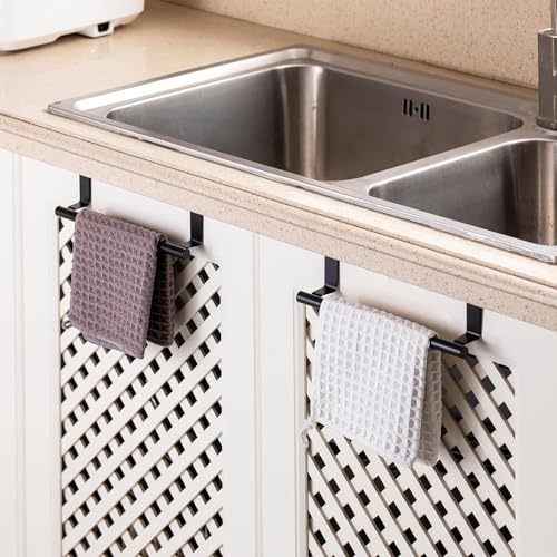 Cabinet Door Towel Bar, Kitchen Towel Holder, Matte Black, Single | Extended Anti-Slip Arm, EVA Scratch Guard Pads, No-Drill Install, Stainless Steel Dish Towel Holder, Kitchen Towel Rack - color: Black - 1 Pack