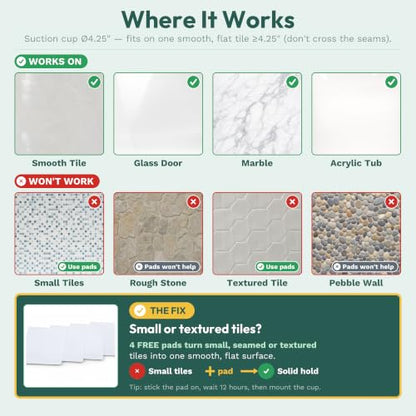 Shower Grab Bars Suction 2 Pack, 18.3 Inch Heavy Duty Suction Cup Grab Bar for Shower with Visible Safety Indicator, Shower Bars for Elderly, Glow in the Dark, Tool-Free Balance Assist Handle - size: 18.3" Long (2 Pack)