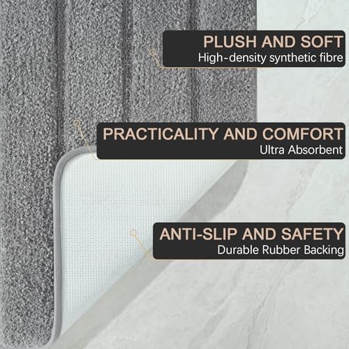 Luxury Long Bathroom Rugs Runner 24x48 Inch Bath Rug Non Slip, Grey | Thick Soft and Absorbent Microfiber Bath Mat, Rubber Backing Striped Rug Carpets, Machine Washable Plush Mats - color: Grey, size: 24" X 48"