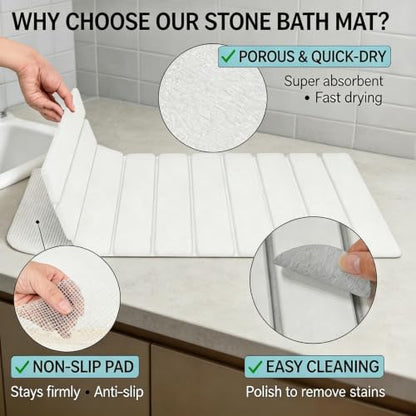 2-in-1 Foldable Stone Bath Mat & Dry Sink Caddy Set, Quick Dry Diatomaceous Earth Bath Mat, Water Absorbing Non Slip Bathroom Floor Mat, Tub & Vanity Counter