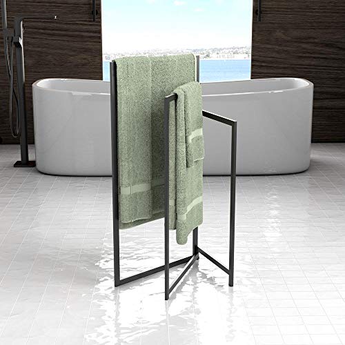 Gatco 1520MX Freestanding Towel Holder, Floor Standing Bathroom Towel Rack, Modern Open-Arm Design (Matte Black Finish)