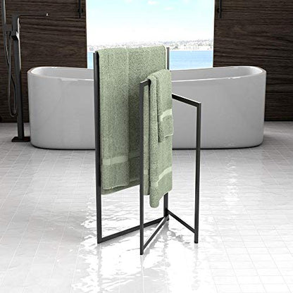 Gatco 1520MX Freestanding Towel Holder, Floor Standing Bathroom Towel Rack, Modern Open-Arm Design (Matte Black Finish)