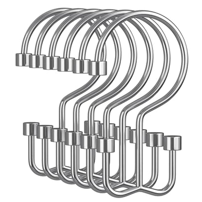Chrome Shower Curtain Hooks, 12PCS Minimalist Simple Double Shower Curtain Rings, Rust-Resistant Metal Shower Hooks, Cylinders Shower Rings for Bathroom Shower Rods Curtains - color: Chrome, style: Cylinders - Double Hooks