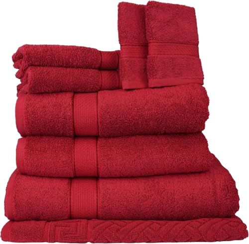 ELITE Emporium Home Collection 8-Piece Cotton Bath Towel Set - Ultra Soft, 550 GSM, Quick-Dry Towels - Bath Sheet, Bath Towels, Hand Towels, Washcloths, Bath Mat - Luxury Bathroom Towel Set (Red) - color: Red