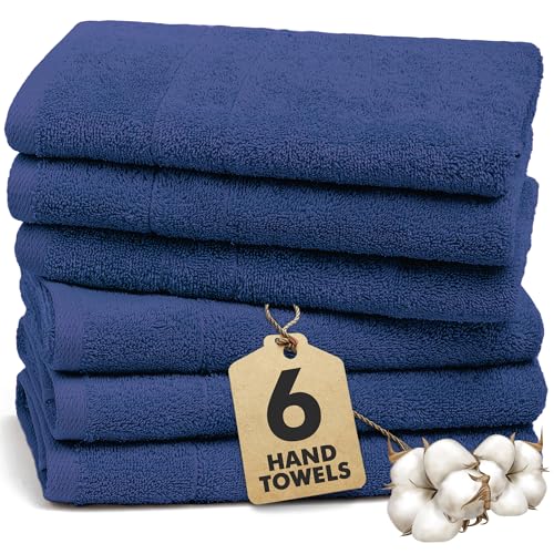 100% Ring Spun Cotton Hand Towels for Bathroom – 550 GSM Soft & Absorbent Towel Set– Pack of 6 Small Towel (34x20in) – Quick Dry Luxury Cotton Hand Towels – Royal Blue - color: Royal Blue, size: Hand Towels