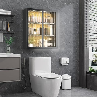 Metal Bathroom Wall Storage Cabinet,Hanging Medicine Cabinets with 2 Glass Doors,Black 3-Tier Over The Toilet Cabinet Wall Mounted,Wall Cabinet for Bathroom Laundry Room Kitchen - color: Black New