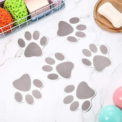 Mudder 20 Pcs Non Slip Bathtub Sticker Cute Anti Slip Shower Sticker Adhesive Black Grey Pink Paw Decal Safety Traction Grip Treads Appliques for Bathtub Pool Boat Stair Shower Floor(Gray) - color: Gray