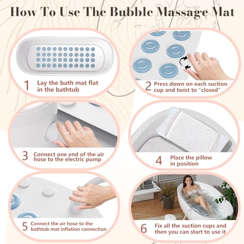 Upgraded Heated Bubble Bath Mat - Warm Air Bubble Massage Mat for Bathtub, Quiet Motor System with Remote Control, Portable Kit for Luxury Home Spa Experience