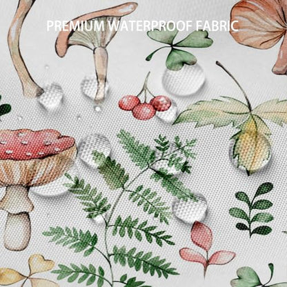Mushroom and Fern Leaves Shower Curtain, Waterproof Fabric Cute Plant Botanical Bathroom Shower Curtain, 72 x 72 Inch - color: White Mushroom, size: 72"W x 72"L (Pack of 1)