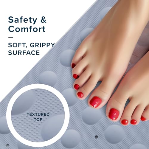 SlipX Solutions 21"x21" Mildew Resistant Non Slip Shower Stall Mat, Gray | Soft Durable Rubber Underfoot, Product Protection, 140 Power Grip Suction Cups, Center Drain Hole - color: Gray