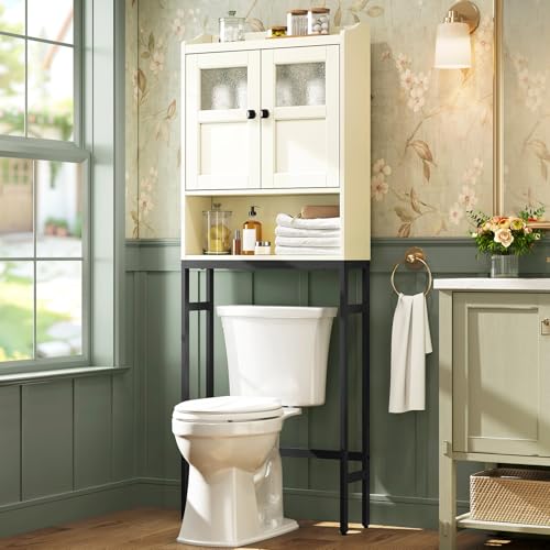 Over The Toilet Storage Cabinet, Above Toilet Bathroom Storage Cabinet with Double Doors and Soft Hinges Over Toilet Storage Shelf Over Toilet Bathroom Organizer (Cream White) - color: Cream White