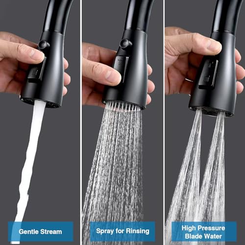 Stainless Steel Kitchen Faucet Head Replacement Matte Black 3-Function Kitchen Sink Sprayer replacement for Most Pull-out Kitchen Faucet, High Pressure Sink Spray Head with 9 Adapters & Faucet Aerator - color: ‎Matte Black