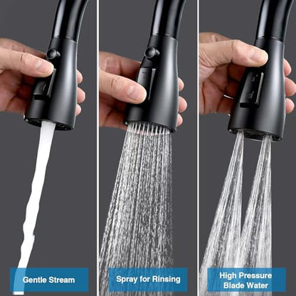 Stainless Steel Kitchen Faucet Head Replacement Matte Black 3-Function Kitchen Sink Sprayer replacement for Most Pull-out Kitchen Faucet, High Pressure Sink Spray Head with 9 Adapters & Faucet Aerator - color: ‎Matte Black