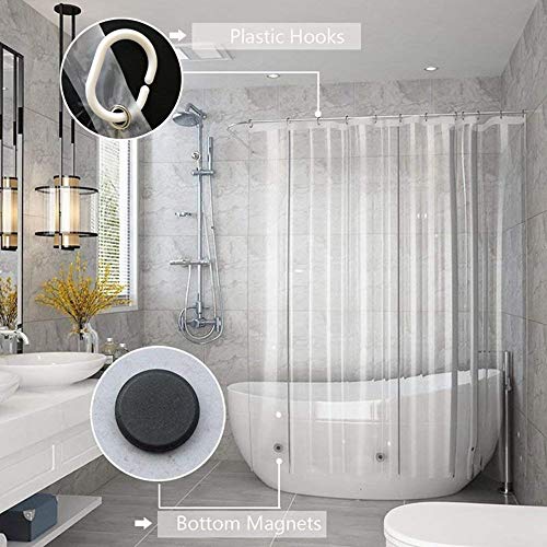 AooHome Extra Long Clear Shower Curtain Liner, 8 Gauge Eva Heavy Duty Classic Shower Liner with Hooks, Bottom Magnets, Water Repellent, Rust Proof Grommets, 72x86 Inches - color: Clear, size: 72"W x 86"L (Pack of 1)