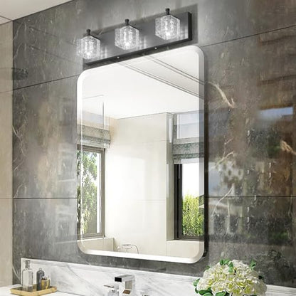 Ralbay Black Vanity Light 3 Lights Modern Crystal Matte Black Bathroom Light Fixtures Modern Crystal Bathroom Vanity Light Fixtures - color: Black, size: 20 inch