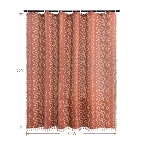 Vine with Terracotta Color Linen Shower Curtain Set and Liner,72x72 | Double Layer Shower Curtain Waterproof Fabric with Zippered Removable PEVA Liner,Boho Shower Curtain for Bathroom,Free Hooks - color: Brown Floral