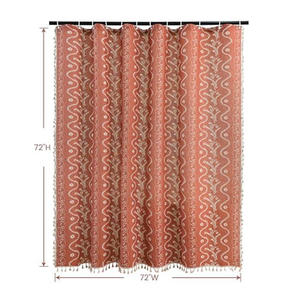 Vine with Terracotta Color Linen Shower Curtain Set and Liner,72x72 | Double Layer Shower Curtain Waterproof Fabric with Zippered Removable PEVA Liner,Boho Shower Curtain for Bathroom,Free Hooks - color: Brown Floral