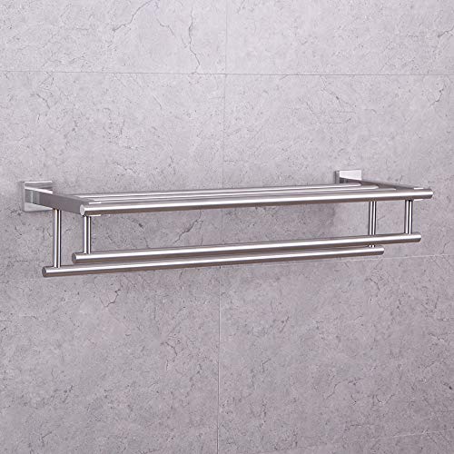 GERZWY Bathroom Lavatory Towel Rack Towel Shelf with Double Towel Bars Wall Mount Holder, 24-Inch SUS 304 Stainless Steel Brushed Finish AG1602B-LS - color: Brushed