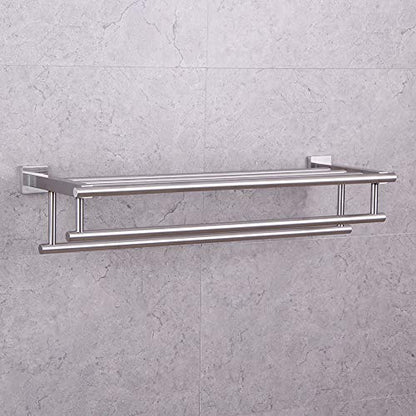 GERZWY Bathroom Lavatory Towel Rack Towel Shelf with Double Towel Bars Wall Mount Holder, 24-Inch SUS 304 Stainless Steel Brushed Finish AG1602B-LS - color: Brushed