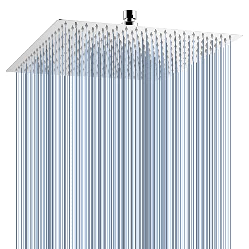 Voolan Oversize Rain Shower Head - High Flow Square Rainfall Showerhead - Waterfall Full Body Coverage - Universal Ceiling or Wall Mount (16 Inch, Chrome) - color: Chrome, size: 16 Inch