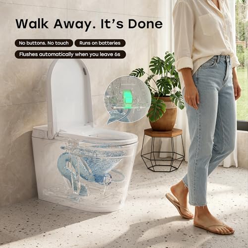 HOROW Non-Electric Bidet Toilet with Auto Flush, Tankless One-Piece Toilet with Powerful Flush, 1.22 GPF Water Saving, Battery Operated, No Rewiring, Suitable for No Outlet Bathrooms, 12" Rough-In