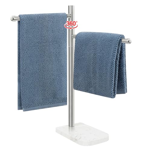 Hand Towel Holder, F-Shape Hand Towel Stand with Marble Base, Stainless Steel Swivel Hand Towel Rack Standing Towel Bar for Bathroom Kitchen Countertop, 2 Arms (Brushed Nickel) - color: Brushed Nickel