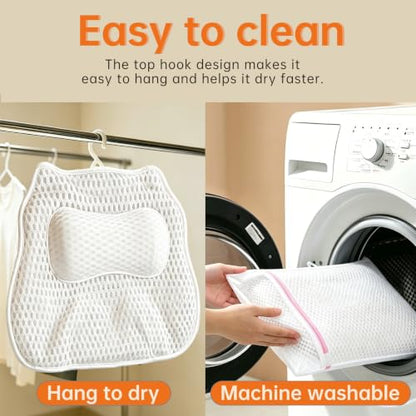 Bath Pillow for Tub,48 Non-Slip Suction Cups,Soft 4D Breathable Air Mesh | Ergonomic,Head,Neck and Back Support,Suitable for hot tub,jacuzzi,spa,Quick-dry non-slip.Machine washable,Bath Gifts,Gray - color: White