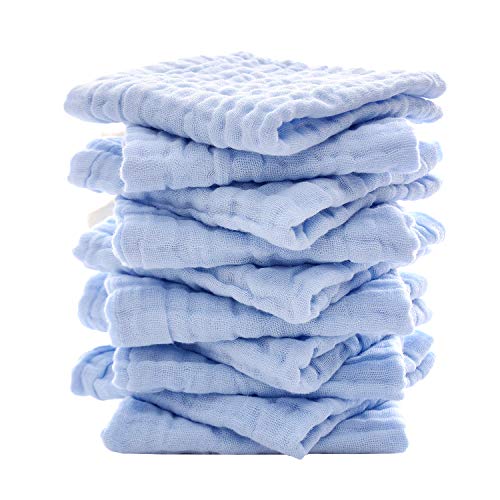 Baby Washcloths - Natural Cotton Baby Wipes - Soft Newborn Face Towel for Sensitive Skin - 10 Pack, 12x12 inches - color: Blue