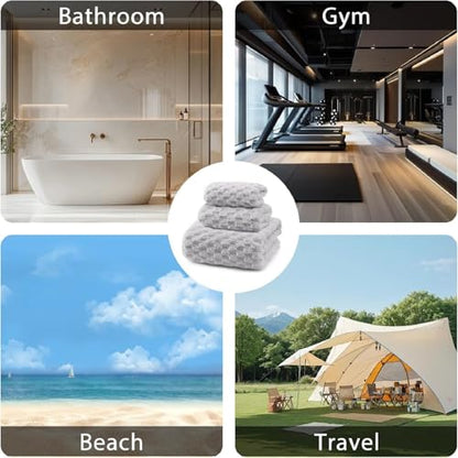 Bath Towel Set,Includes a Bath Towel, a Hand Towel, and a Hair Drying Towel | Large 3-piece Set,It is Highly Absorbent and Ideal for Home bathrooms and Similar Spaces（Grey) - color: Grey