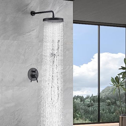 Black Shower Faucets Sets Complete, Matte Black Shower Fixtures, Shower System with 10 Inch Rainfall Shower Head And High Pressure Handheld, Brass Valve with Pressure Balance Cartridge - style: 10-inch Black