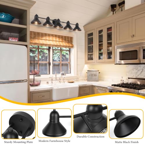Bairth Bathroom Light Fixtures,5-Light Black Metal Vanity Light Over Mirror | Farmhouse Rustic Industrial Bathroom Vanity Light, Modern Bathroom Lights with Metal Shade for Living Room Cabinet Hallway - size: 5-Light