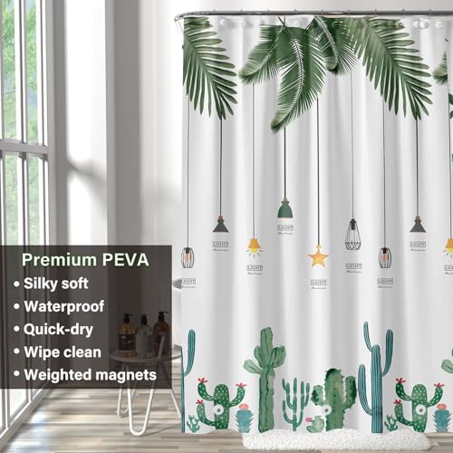 Plastic Shower Liner - Premium PEVA 6G Thickened Shower Curtain Liner with Rustproof Grommets and 3 Weighted Magnets, Waterproof Shower Curtain for Bathroom(Tropical Leaf, 72”*72”) - color: Tropical Leaf, size: 72”*72”