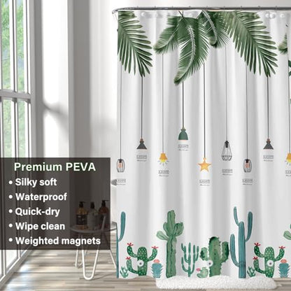 Plastic Shower Liner - Premium PEVA 6G Thickened Shower Curtain Liner with Rustproof Grommets and 3 Weighted Magnets, Waterproof Shower Curtain for Bathroom(Tropical Leaf, 72”*72”) - color: Tropical Leaf, size: 72”*72”